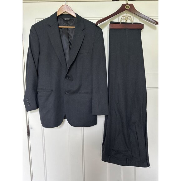 Jos A Bank Suit Mens 40R Charcoal Gray Wool Classic Blazer 33x329 Pants Set FLAW - Picture 1 of 16
